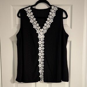 SHEIN Black Top with White Floral Detail